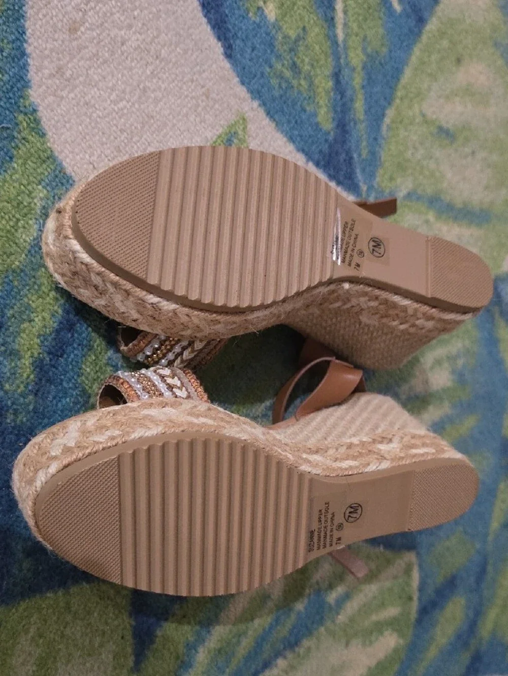 Jellypop Tan Braided Beaded Wedge Sandals